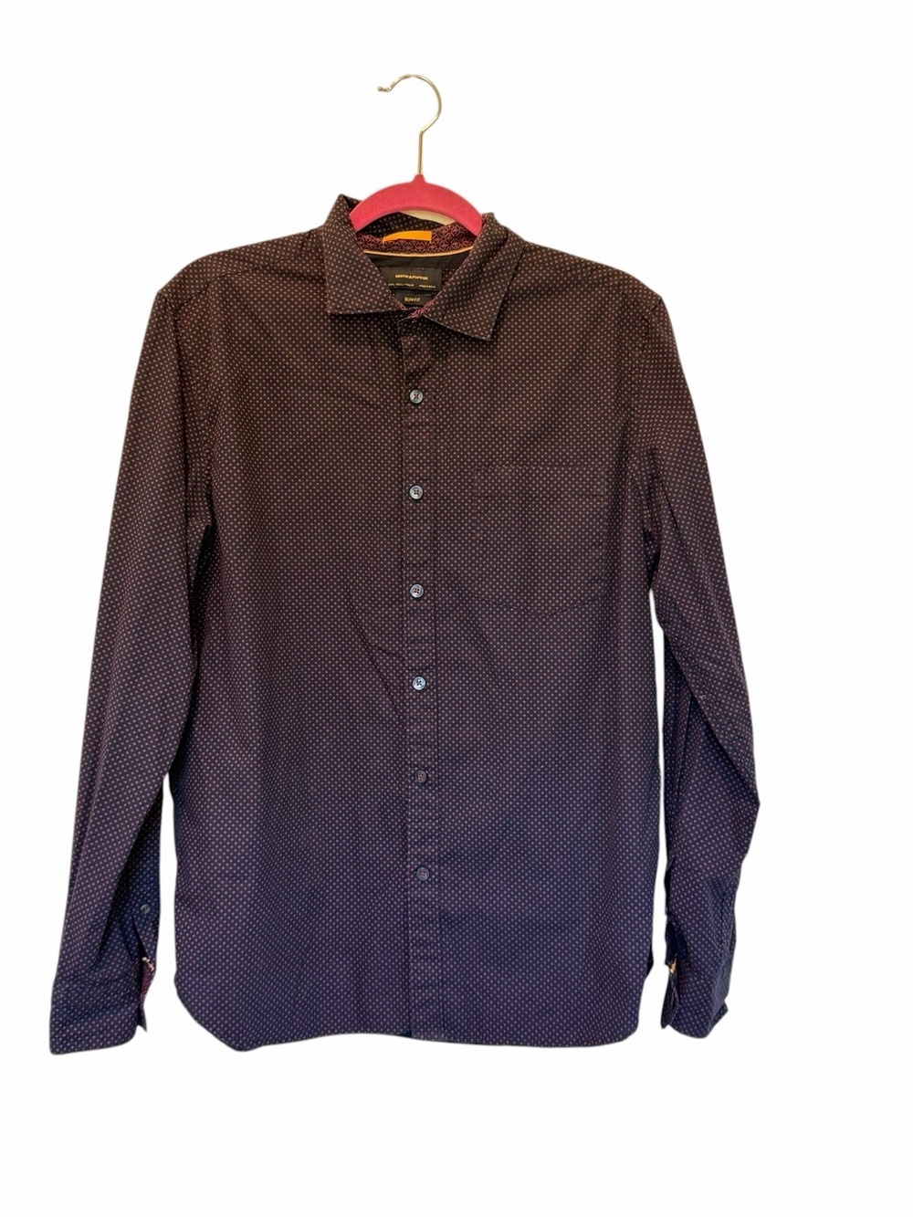 Denim & Flower Men's Navy Blue & Pink Button-Down Classic Shirt Size L